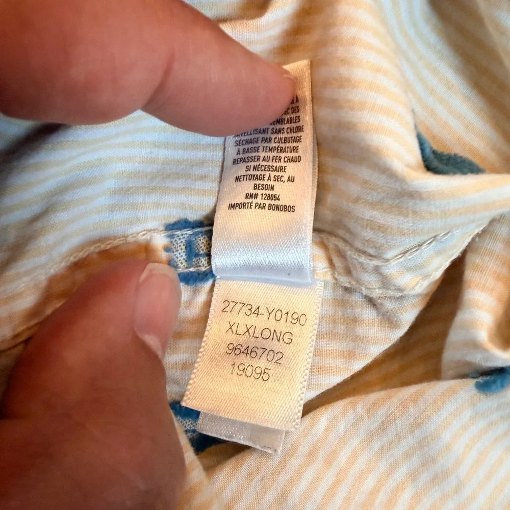Bonobos Riviera Stretch Shirt Sailboat Embroidered XL Long Yellow‎ Pinstripe AOP